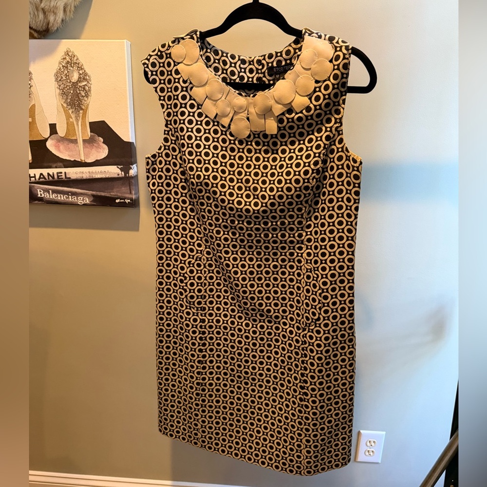 Etcetera by Carlisle Navy/Cream Cap Sleeve Shift Dress size 14/Large - Picture 8 of 9